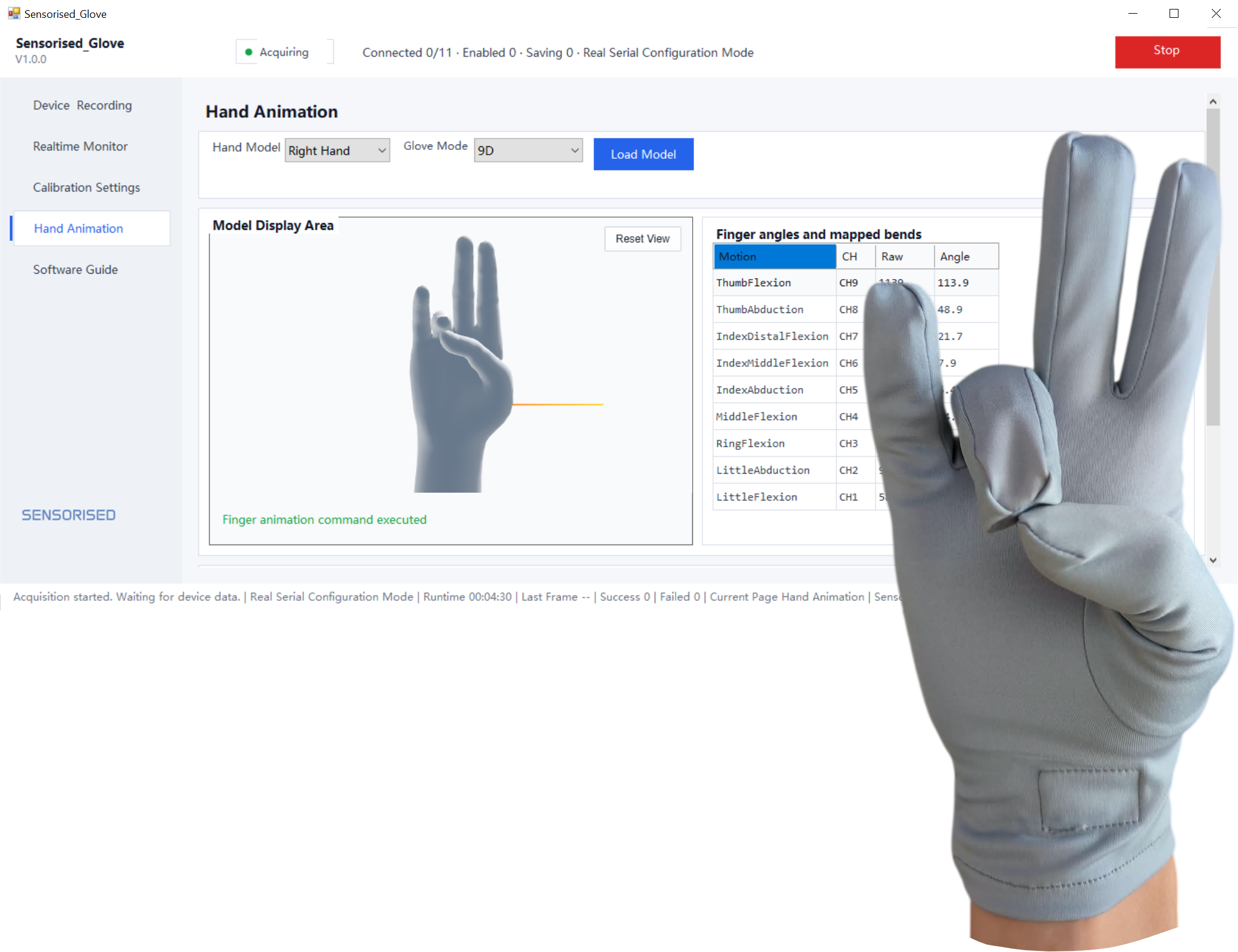 Sensorised Glove wearable hand motion sensing